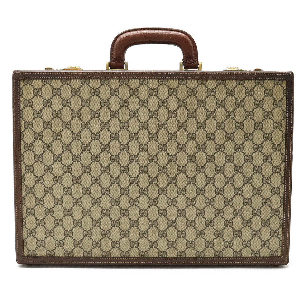 Gucci GG Plus Attache Case Business Bag Leather Beige Cream Brown